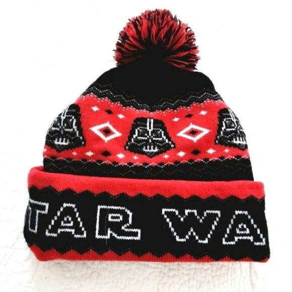 Star Wars Darth Vader Kids Childs Beanie Red Black White Knit Stretch Disney - Picture 1 of 12